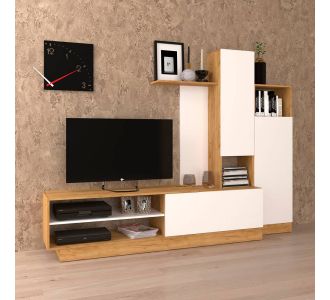Σύνθεση Τηλεόρασης Melisa 240x45x180εκ Χρυσός Δρύς Με Λευκό AlphaB2B |  Έπιπλα τηλεόρασης στο espiti