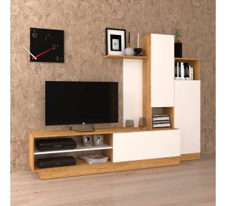 Σύνθεση Τηλεόρασης Melisa 240x45x180εκ Χρυσός Δρύς Με Λευκό AlphaB2B |  Έπιπλα τηλεόρασης στο espiti