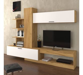 Σύνθεση Τηλεόρασης OMELA 260x42x193εκ Χρυσός Δρύς Με Λευκό AlphaB2B |  Έπιπλα τηλεόρασης στο espiti