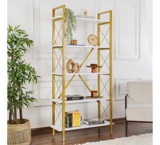 Βιβλιοθήκη Elysian Megapap χρώμα λευκό - χρυσό 90x33,5x180εκ. |  Βιβλιοθήκες στο espiti