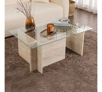 Τραπεζάκι σαλονιού Vetrino Megapap γυάλινο χρώμα travertine 105x65x40εκ. |  Τραπεζάκια σαλονιού στο espiti