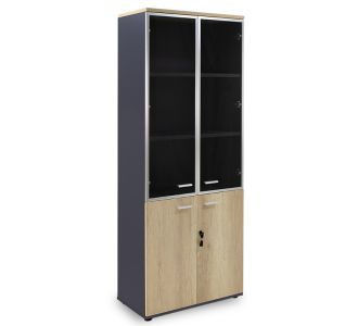 Ντουλάπα γραφείου με γυάλινες πόρτες Lotus pakoworld χρώμα φυσικό - ανθρακί 80x40x200εκ |  Ντουλάπες γραφείου στο espiti