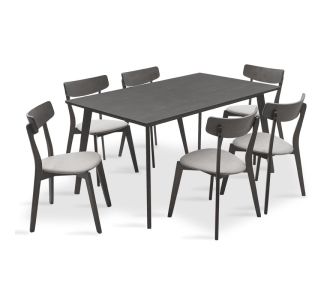 Tραπεζαρία Benson - Toto pakoworld σετ 7τμχ rustic grey - ύφασμα γκρι 150x90x75εκ |  Σετ τραπεζαρίες στο espiti