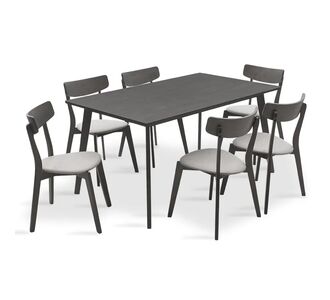 Tραπεζαρία Benson - Toto pakoworld σετ 7τμχ rustic grey - ύφασμα γκρι 150x90x75εκ |  Σετ τραπεζαρίες στο espiti