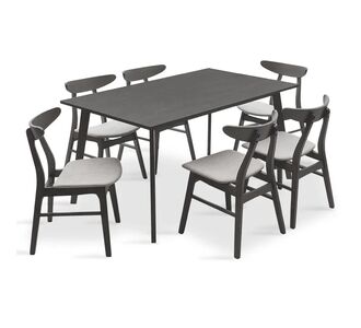 Tραπεζαρία Benson - Orlean pakoworld σετ 7τμχ rustic grey - ύφασμα γκρι 150x90x75εκ |  Σετ τραπεζαρίες στο espiti