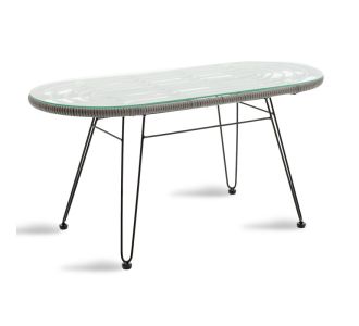 Τραπέζι Naoki pakoworld μέταλλο μαύρο-pe γκρι-γυαλί 100x45x46εκ |  Τραπέζια κήπου στο espiti