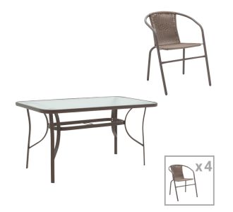 Τραπεζαρία Ensure-Obbi σετ 5τεμ pakoworld μέταλλο-pe καφέ |  Σετ τραπεζαρία κήπου στο espiti