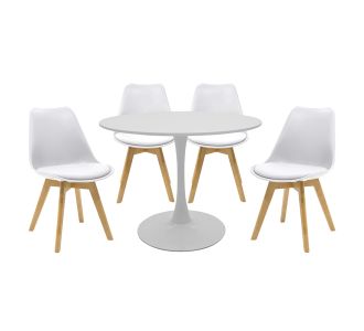 Τραπεζαρία Balou-Gaston σετ 5τεμ pakoworld MDF και pp σε λευκή-φυσική απόχρωση Φ100x75εκ |  Σετ τραπεζαρίες στο espiti