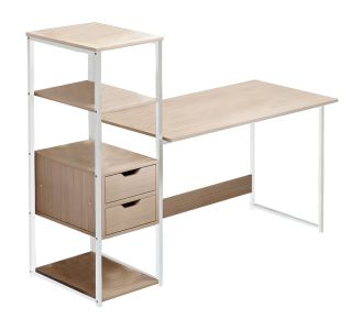 Γραφείο Zayn ΙΙ pakoworld με ραφιέρα-MDF φυσικό-λευκό 107x40x110εκ |  Γραφεία στο espiti