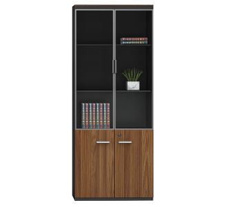 Ντουλάπα γραφείου επαγγελματική με γυάλινες πόρτες Oscar pakoworld καρυδί-ανθρακί 80x40x200εκ |  Ντουλάπες γραφείου στο espiti