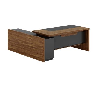 Γραφείο με δεξιά γωνία Oscar pakoworld καρυδί-ανθρακί 200x180x76εκ |  Γραφεία στο espiti