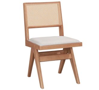 Καρέκλα Winslow pakoworld ξύλο rubberwood ανοικτό καρυδί-pvc rattan φυσικό-ύφασμα γκρι |  Καρέκλες στο espiti