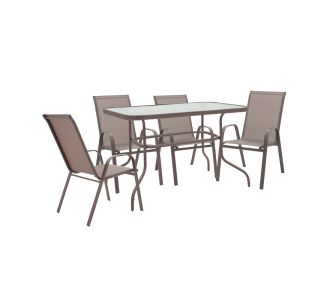 Τραπεζαρία Valor-Calan σετ 5τεμ pakoworld μέταλλο-textilene καφέ 110x60x70εκ |  Σετ τραπεζαρία κήπου στο espiti