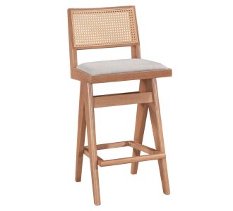 Σκαμπό bar Winslow pakoworld ξύλο rubberwood ανοικτό καρυδί-pvc rattan φυσικό-ύφασμα γκρι 44.5x46x98εκ |  Σκαμπώ μπαρ στο espiti
