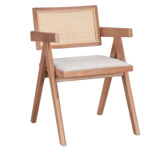Πολυθρόνα Winslow pakoworld ξύλο rubberwood ανοικτό καρυδί-pvc rattan φυσικό-ύφασμα γκρι |  Πολυθρόνες τραπεζαρίας στο espiti