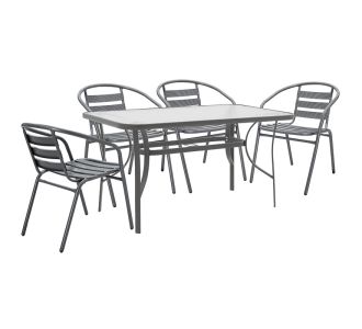 Τραπεζαρία Ensure-Tade pakoworld σετ 5τεμ μέταλλο-γυαλί σε ανθρακί απόχρωση 140x80x70εκ |  Σετ τραπεζαρία κήπου στο espiti