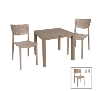 Τραπεζαρία Explore-Ignite pakoworld σετ 5τεμ PP cappuccino 90x90x73,5εκ |  Σετ τραπεζαρία κήπου στο espiti