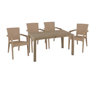 Τραπεζαρία Explore-Halcyon pakoworld σετ 5τεμ PP cappuccino 150x90x73,5εκ. |  Σετ τραπεζαρία κήπου στο espiti