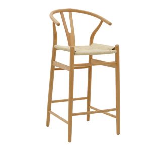 Σκαμπό μπαρ Wishbone pakoworld ξύλο οξιάς φυσικό-έδρα φυσικό σχοινί 53x54x107εκ |  Σκαμπώ στο espiti