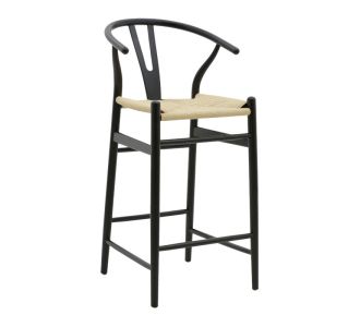 Σκαμπό μπαρ Wishbone pakoworld ξύλο οξιάς μαύρο-έδρα φυσικό σχοινί 53x54x107εκ |  Σκαμπώ στο espiti