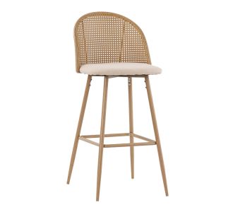 Σκαμπό μπαρ Kace pakoworld φυσικό pe rattan-φυσικό ύφασμα-φυσικό μέταλλο 43x55x102εκ |  Σκαμπώ μπαρ στο espiti