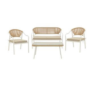 Σαλόνι Bonanza pakoworld σετ 4τμχ rattan μπεζ-αλουμίνιο λευκό |  Σαλόνια κήπου στο espiti