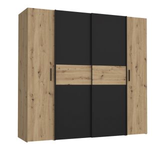 Ντουλάπα ρούχων Bekerk pakoworld τετράφυλλη μαύρο-oak μελαμίνης 200x61.5x190.5εκ |  Ντουλάπες ρούχων στο espiti