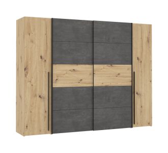 Ντουλάπα ρούχων Verzo pakoworld τετράφυλλη oak-ανθρακί μελαμίνης 270.5x61.5x210.5εκ |  Ντουλάπες ρούχων στο espiti