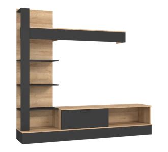 Σύνθετο σαλονιού Dranko pakoworld μαύρο-oak μελαμίνης 205x41.5x192εκ |  Συνθέσεις σαλονιού στο espiti