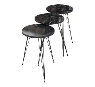 Βοηθητικά τραπέζια Wakmi pakoworld σετ 3τεμ μαύρο μαρμάρου μελαμίνης-μαύρο μέταλλο |  Τραπεζάκια βοηθητικά στο espiti