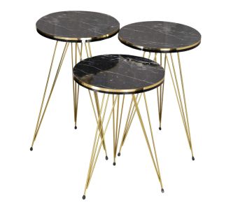 Βοηθητικά τραπέζια Wakmi pakoworld σετ 3τεμ μαύρο μαρμάρου μελαμίνης-χρυσό μέταλλο |  Τραπεζάκια βοηθητικά στο espiti