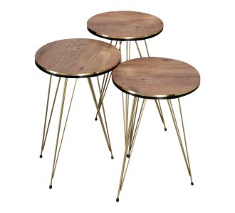 Βοηθητικά τραπέζια Wakmi pakoworld σετ 3τεμ oak μελαμίνης-χρυσό μέταλλο |  Τραπεζάκια βοηθητικά στο espiti