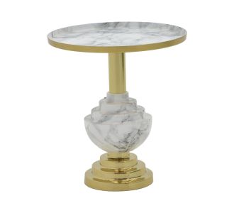 Βοηθητικό τραπέζι Cogent Inart γκρι μαρμάρου-χρυσό μέταλλο Φ41x44εκ |  Τραπεζάκια βοηθητικά στο espiti