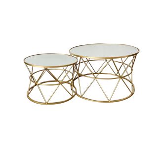 Tραπέζια σαλονιού Pelosif Inart χρυσό σετ 2τεμ μέταλλο |  Τραπεζάκια σαλονιού στο espiti
