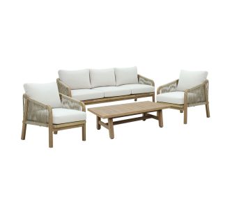 Σετ σαλονιού 4τμχ Malibu I pakoworld μασίφ ξύλο ακακίας-μπεζ ύφασμα |  Σαλόνια κήπου στο espiti