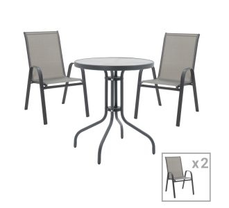 Tραπεζαρία Calan-Watson pakoworld σετ 3τεμ μέταλλο γκρι και γυαλί tempered Φ60x70εκ |  Σετ τραπεζαρία κήπου στο espiti