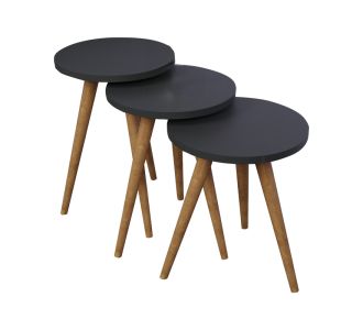 Βοηθητικά τραπέζια Perjene pakoworld σετ 3τεμ μελαμίνη σε ανθρακί απόχρωση και ξύλινα πόδια |  Τραπεζάκια βοηθητικά στο espiti