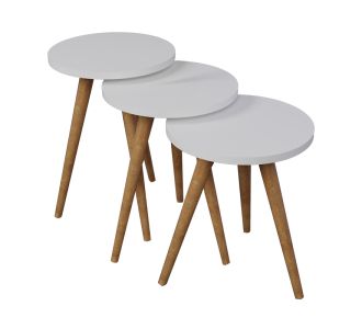 Βοηθητικά τραπέζια Perjene pakoworld σετ 3τεμ μελαμίνη σε λευκή απόχρωση και ξύλινα πόδια |  Τραπεζάκια βοηθητικά στο espiti