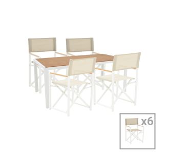 Τραπεζαρία Mabu-Nares σετ 7τεμ pakoworld λευκό αλουμίνιο και plywood σε φυσικό χρώμα 180x90x72.5εκ |  Σετ τραπεζαρία κήπου στο espiti