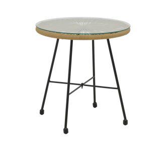 Τραπέζι Acapulco pakoworld μαύρο μέταλλο - pe rattan σε φυσική απόχρωση Φ50x50εκ |  Τραπεζάκια σαλονιού στο espiti