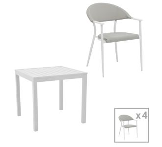 Τραπεζαρία Kliton - Pino σετ 5τεμ pakoworld αλουμίνιο σε λευκή απόχρωση 80x80x74εκ |  Σετ τραπεζαρία κήπου στο espiti