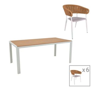Τραπεζαρία Nares-Raven B σετ 7τεμ pakoworld λευκό αλουμίνιο και plywood σε φυσική απόχρωση 180x90x72.5εκ |  Σετ τραπεζαρία κήπου στο espiti