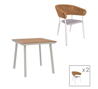 Τραπεζαρία Synergy-Raven σετ 3τεμ pakoworld λευκό αλουμίνιο και plywood σε φυσικό χρώμα 80x80x74εκ |  Σετ τραπεζαρία κήπου στο espiti