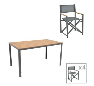 Τραπεζαρία Mabu-Nares σετ 5τεμ pakoworld ανθρακί αλουμίνιο και plywood σε φυσικό χρώμα 140x80x72.5εκ |  Σετ τραπεζαρία κήπου στο espiti