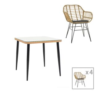 Τραπεζαρία Naoki V σετ 5τεμ pakoworld rattan pe σε φυσική απόχρωση και μαύρο μέταλλο 80x80x78εκ |  Επιπλα στο espiti