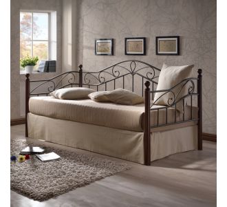 Καναπές-κρεβάτι Melis pakoworld ξύλο σε καρυδί απόχρωση-μαύρο μέταλλο 90x190εκ |  Κρεβάτια στο espiti