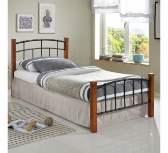 Κρεβάτι Mandy pakoworld ξύλο σε καρυδί απόχρωση-μαύρο μέταλλο 90x190εκ |  Κρεβάτια στο espiti