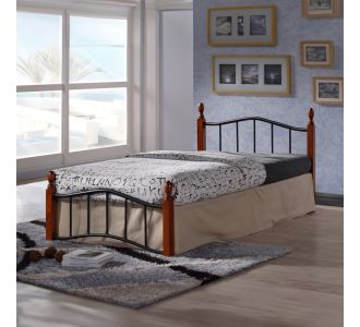 Κρεβάτι Faryn pakoworld ξύλο σε καρυδί απόχρωση-μαύρο μέταλλο 90x190εκ |  Κρεβάτια στο espiti