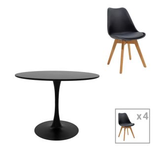 Τραπεζαρία Gaston-Balou pakoworld σετ 5τεμ pp-mdf σε μαύρη-φυσικό απόχρωση Φ100x75εκ |  Σετ τραπεζαρίες στο espiti