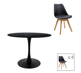 Τραπεζαρία Gaston-Balou I pakoworld σετ 5τεμ pp-mdf σε μαύρη-φυσική απόχρωση Φ120x75εκ |  Σετ τραπεζαρίες στο espiti